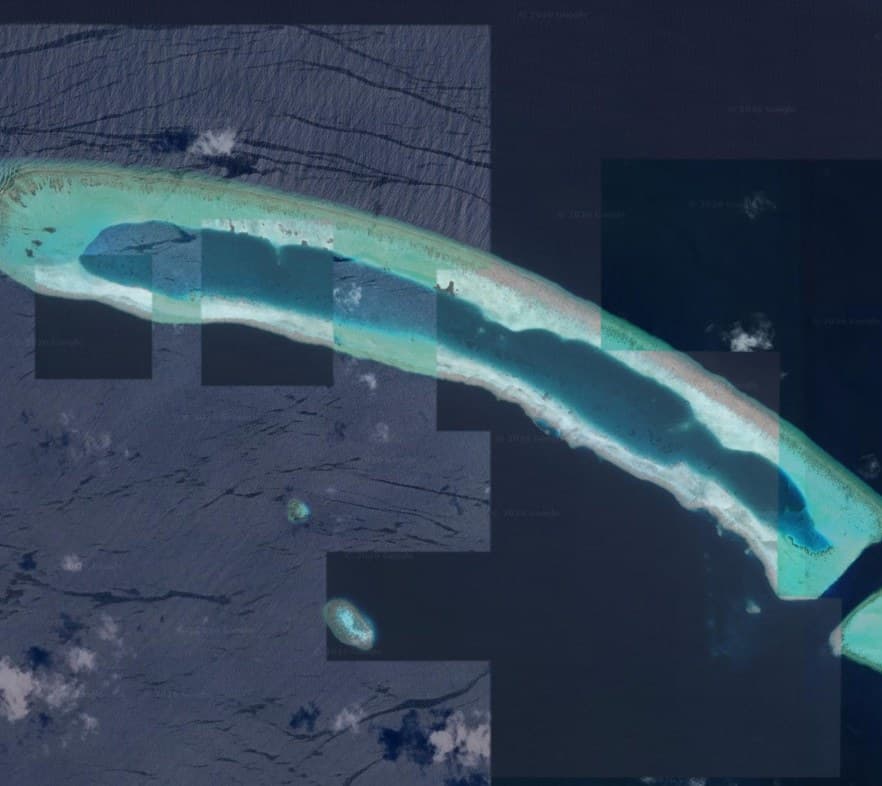 Satellite view of the Faafu Atoll lagoon listed on page 16 of the Miliona Island Estates 2026 brochure